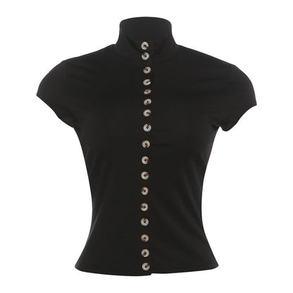 DLS summer breasted short top solid color slim fit slimming short sleeve t-shirt