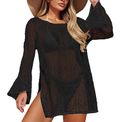 CYB side slit loose pullover knitting see-through beach sun protection bikini blouse