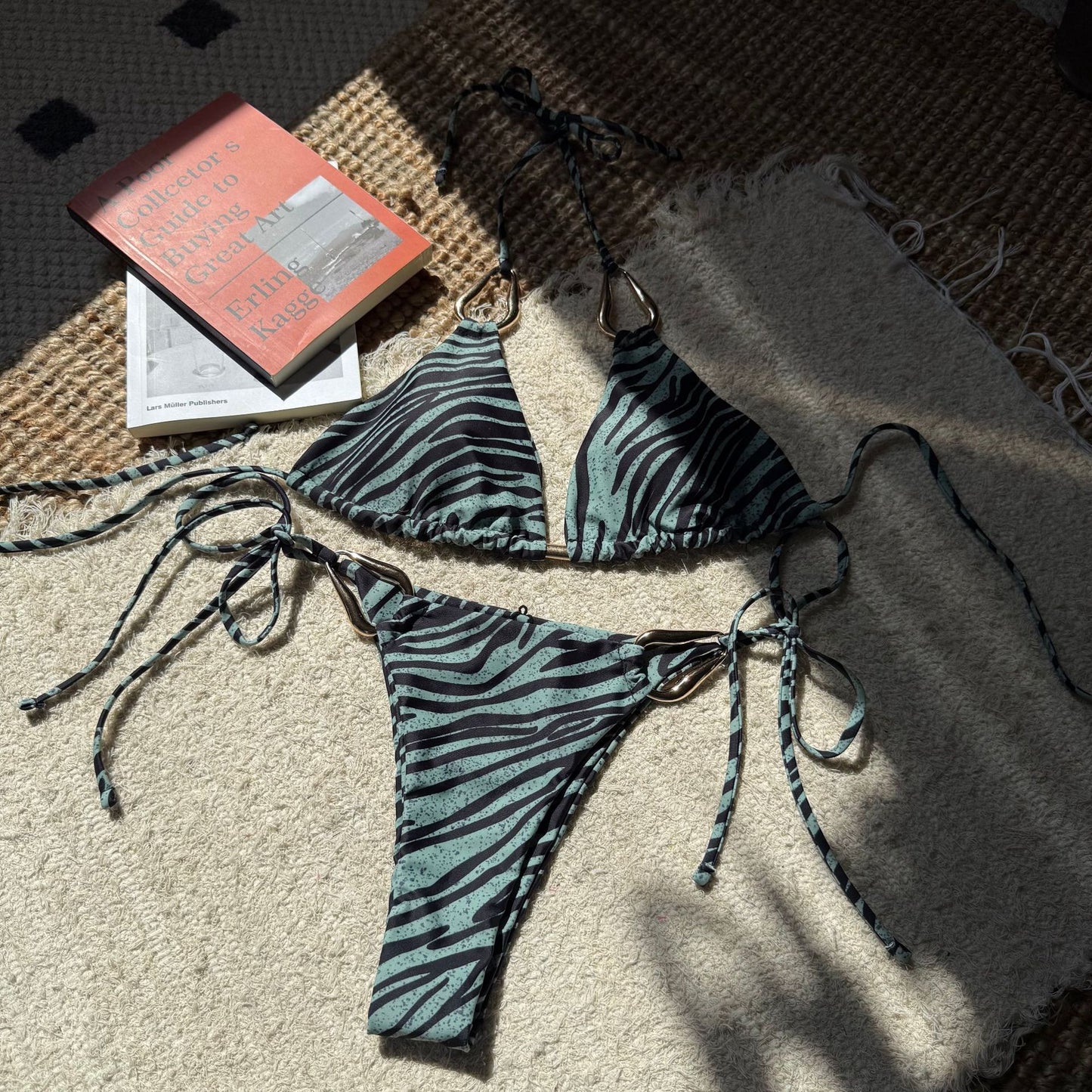 (4 days ready to ship) SY zebra prints metal accessories sling split swimsuit bikini