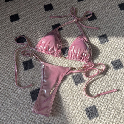 (4 days ready to ship) SY glossy Pearl T-shaped bikini swimsuit