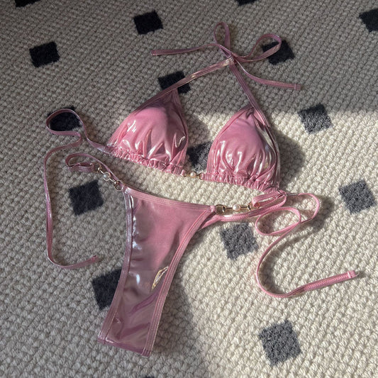 (4 days ready to ship) SY glossy Pearl T-shaped bikini swimsuit