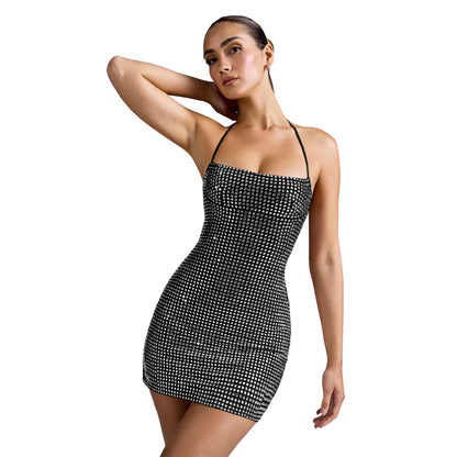 XYZ C7481 halter rhinestone arm covering dress skirt