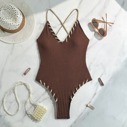 (4 days ready to ship) SY black-eye rope color matching jumpsuit suspender swimsuit bikini