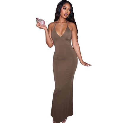 SXR K6D04495A summer sexy V-neck backless chain slim-fit elegant dress