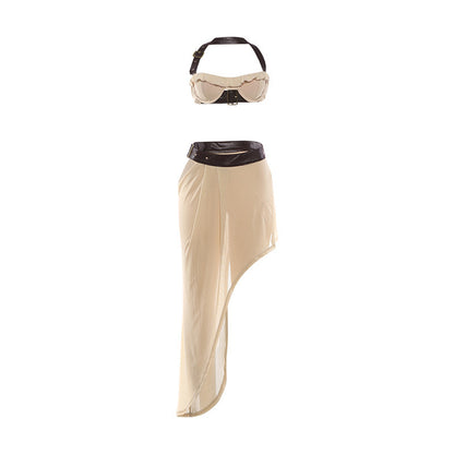 SXR K6S04938A spring PU sexy halter navel slit dress suit