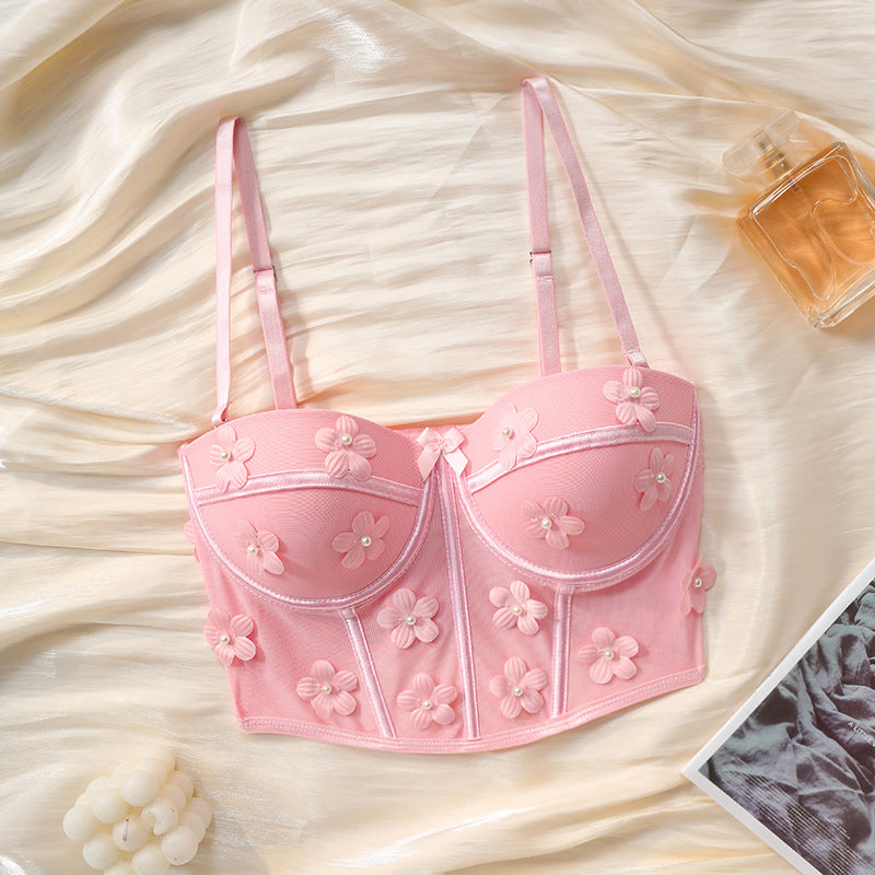 Hot selling sexy lingerie flower unlined top can be worn outside 1998