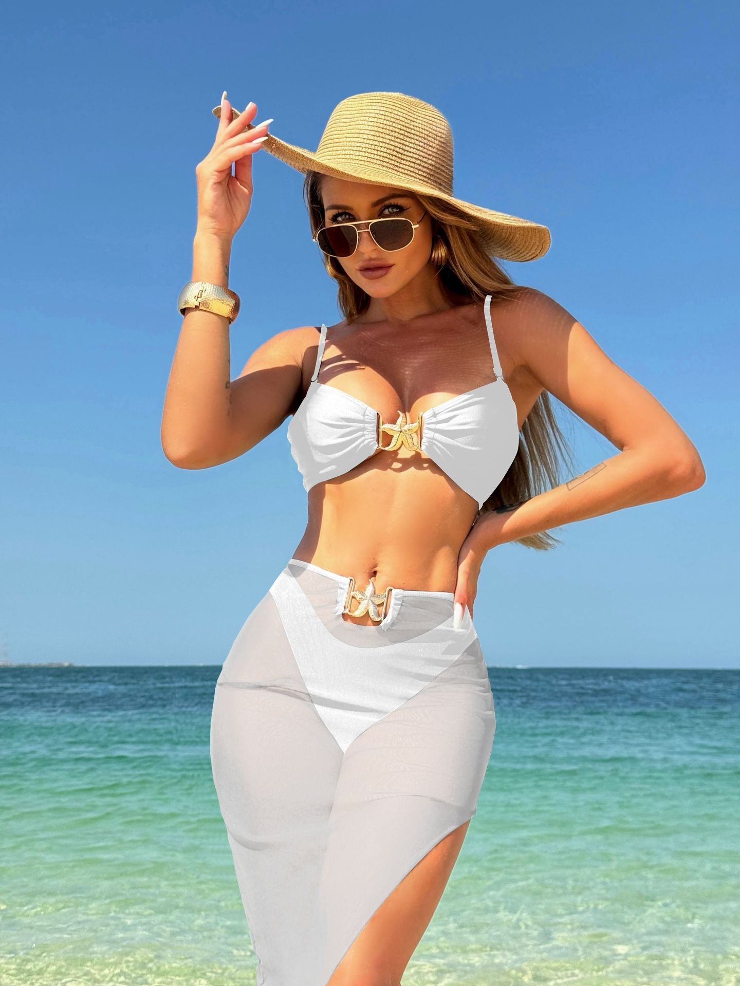 (4 days ready to ship) SY three-piece mesh long dress swimsuit bikini