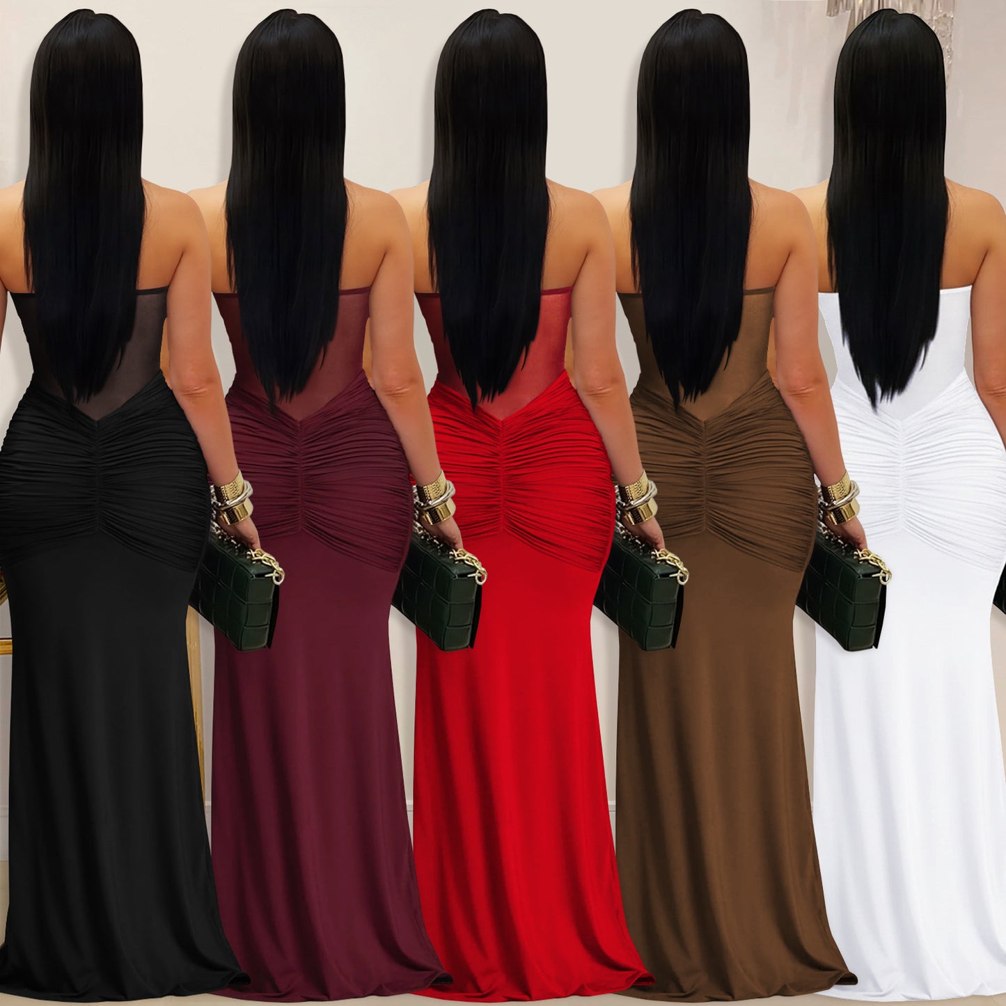 XYZ C7608 sheer mesh halter tied dress