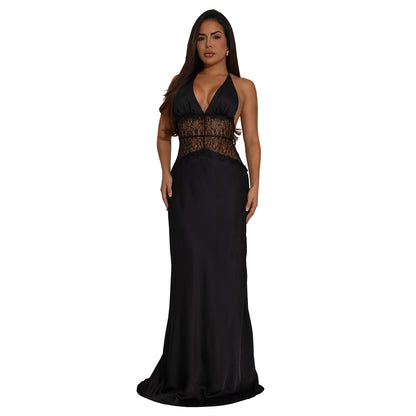 XYZ C7546 lace V-neck stitched backless dress