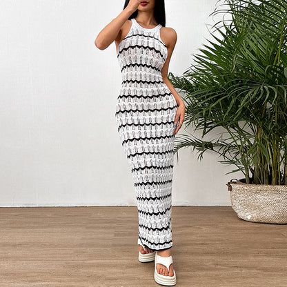 CYB Европ sleeveless striped dress beach cover-up hip skirt