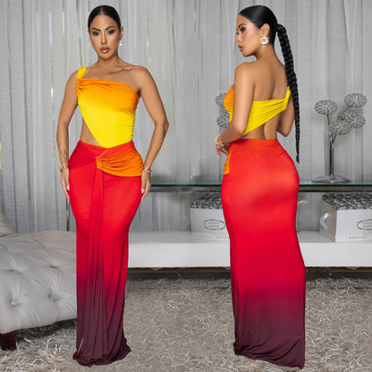 XYZ C7473 summer cross-shoulder bag arm gradient dress