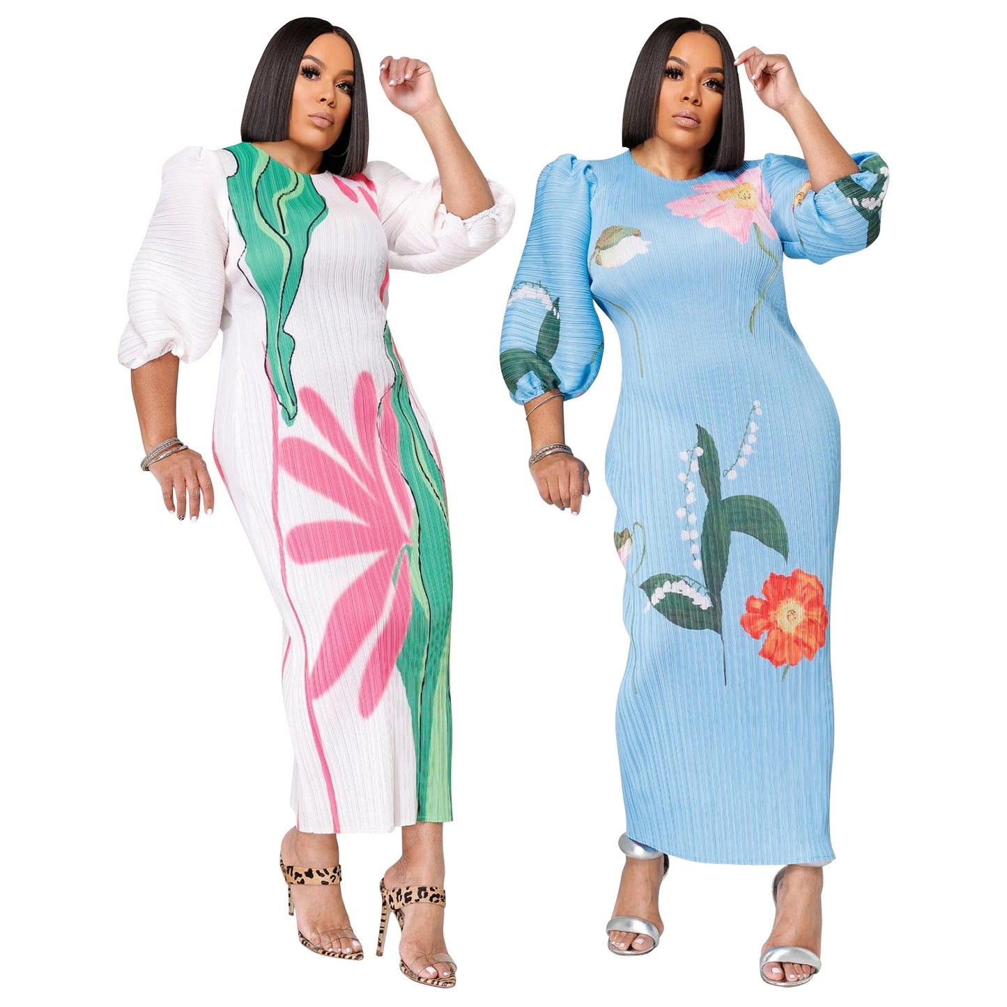 MYF pleated dress with lantern sleeves