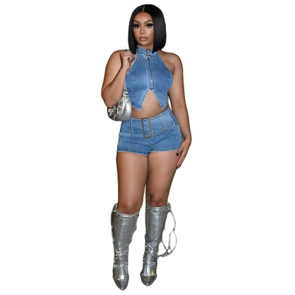 MZ (S-2XL) shorts denim MZ88631 halter lace-up stretch shorts suit