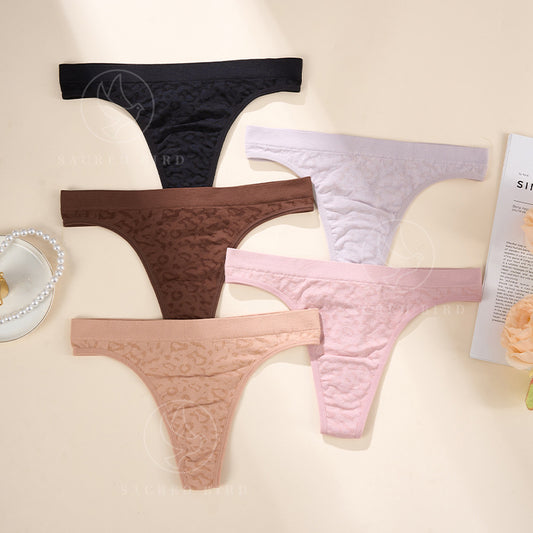 Leopard print seamless skin-friendly thin breathable fitness T-back low waist T-type cotton crotch underwear