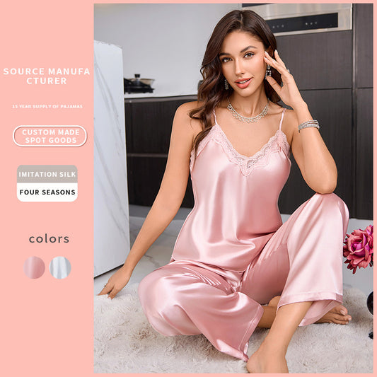 DNL pajamas suit spring suspender trousers two-piece Ice Silk