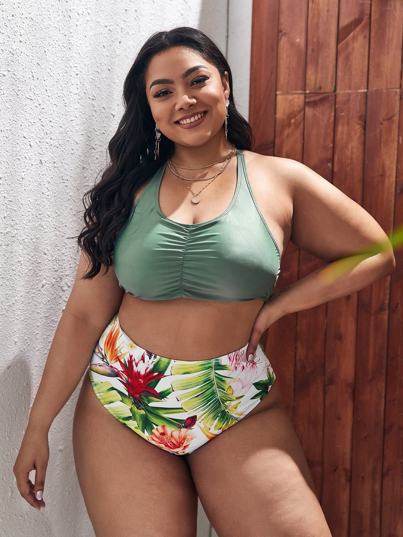 LF (L-4XL) swimsuit women's split sexy plus size floral