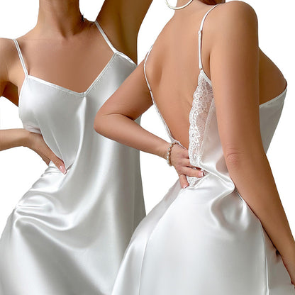 DNL spring artificial silk spaghetti strap nightdress short skirt suspender skirt