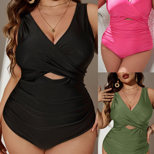 LF (L-4XL) sexy suit one-piece solid color multi-color plus size swimsuit