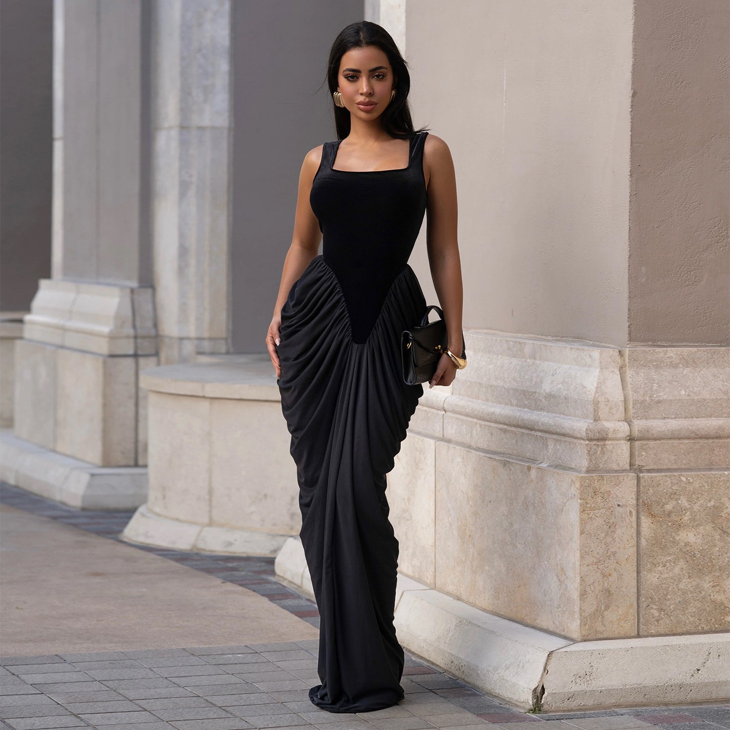 XYZ C7582 fitted waist backless sleeveless sheath dress