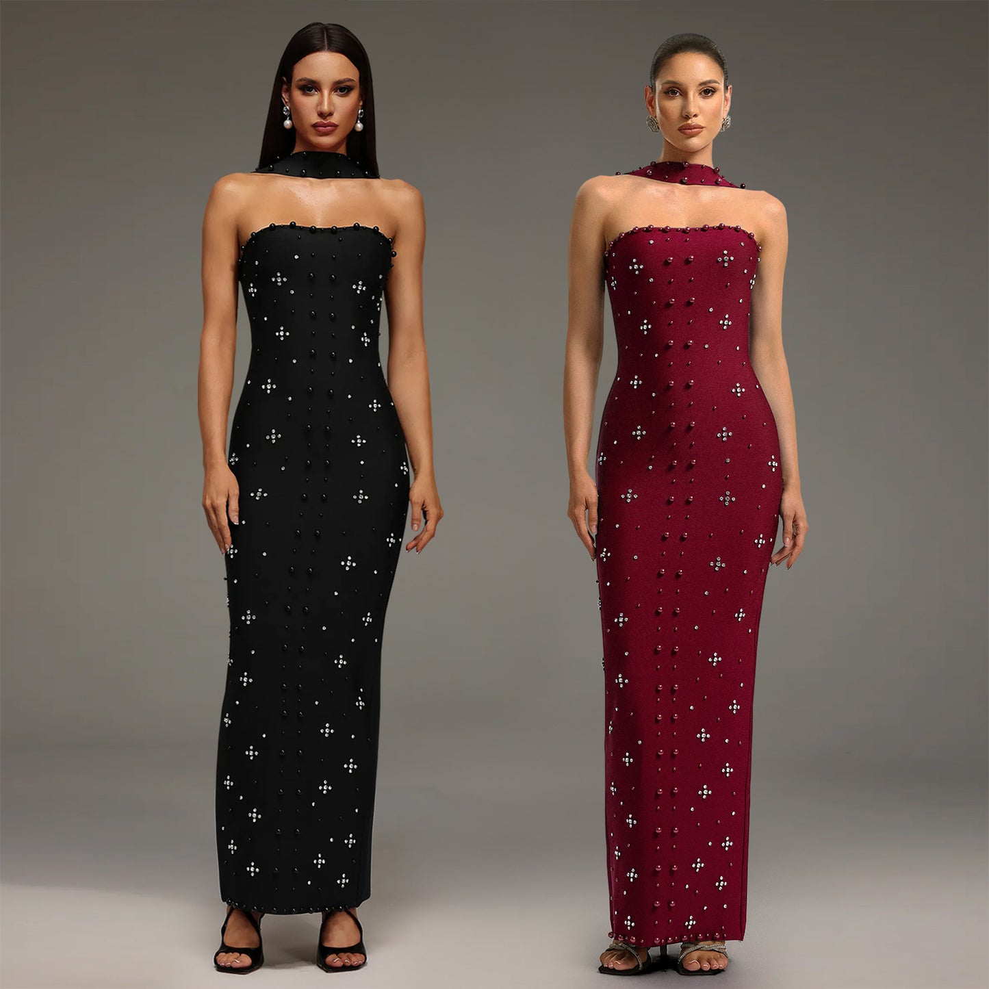 XYZ C7625 elegant rhinestone sheath tube top dress