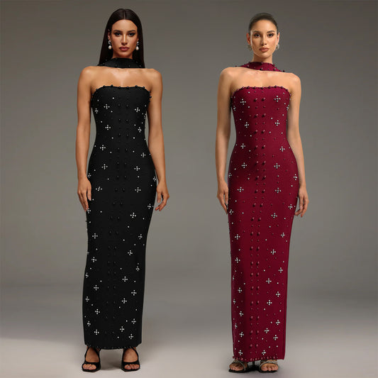 XYZ C7625 elegant rhinestone sheath tube top dress