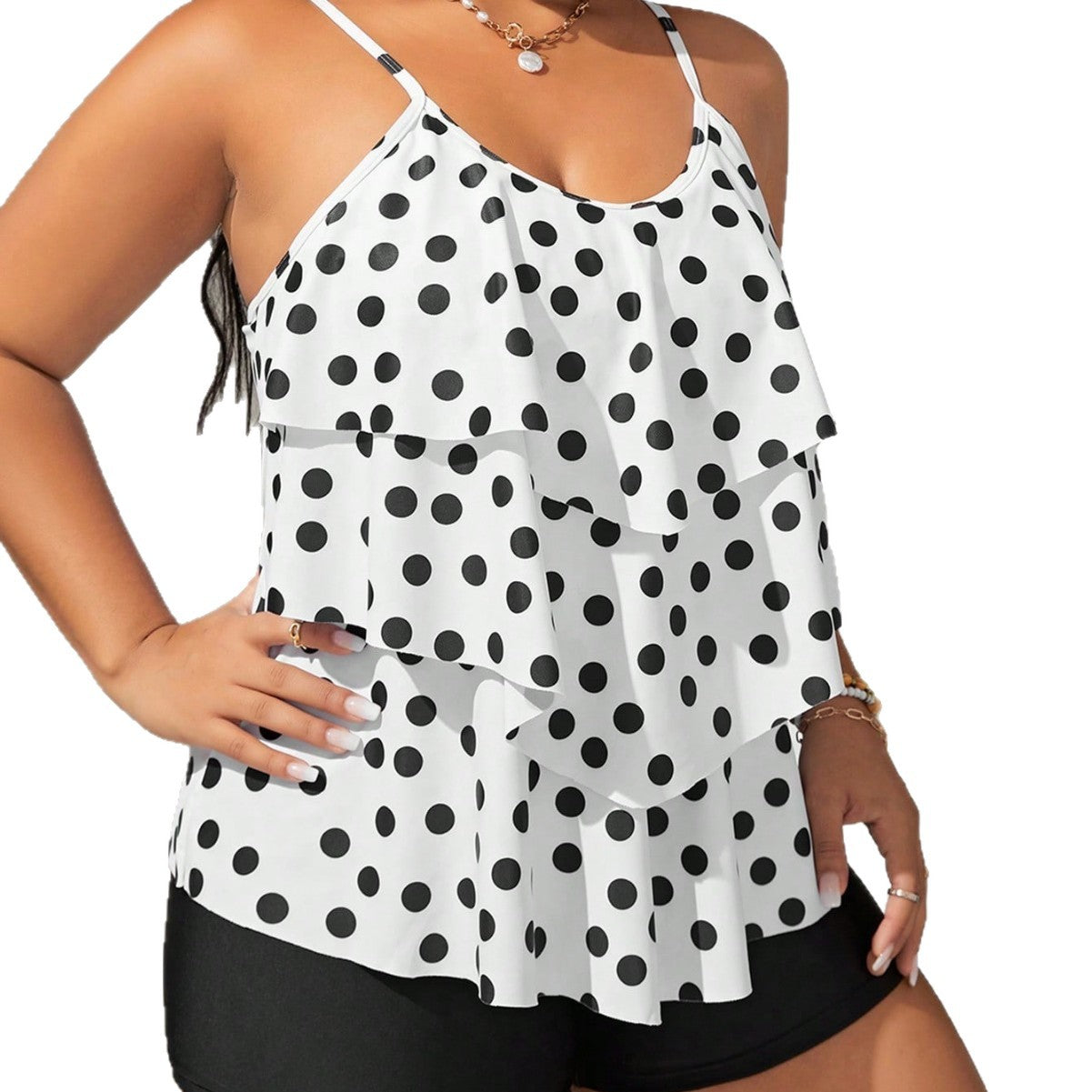 LF (L–4XL) 2026 Tankini, Vest-Style High-Elastic Polyester Printed Plus-Size Two-Piece