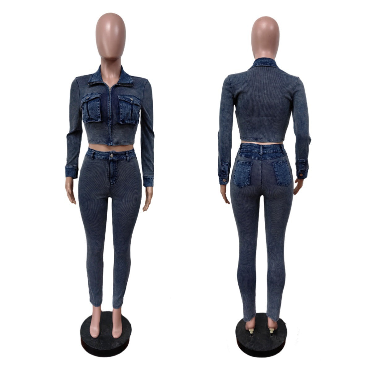 MZ (S-2XL) denim stitching washed MZ88648 elastic denim suit
