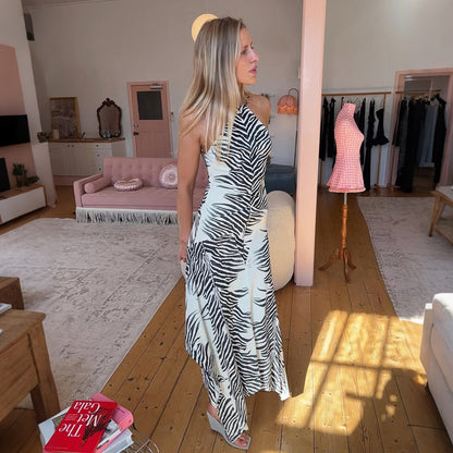 SXR K6D08446A sexy hot girl slim fit halter backless irregular dress
