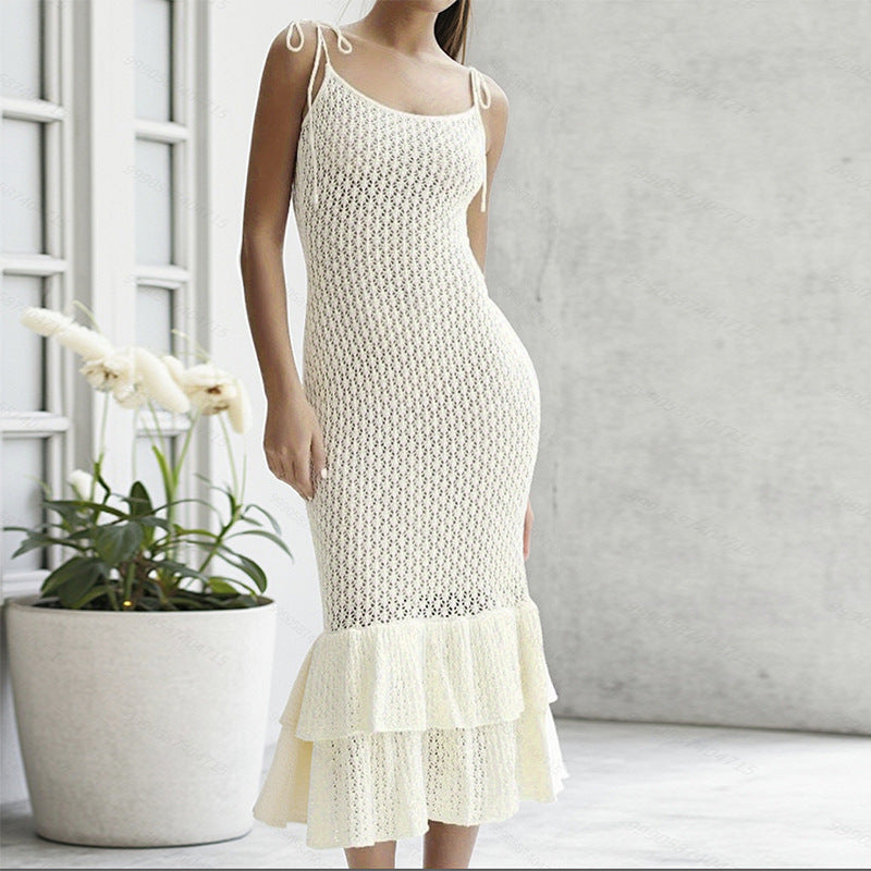 CYB knit halter dress Beach skirt flounce long skirt women's overall hip skirt