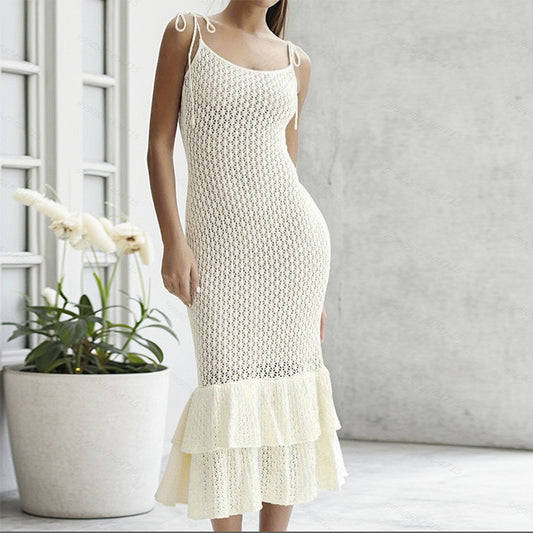 CYB knit halter dress Beach skirt flounce long skirt women's overall hip skirt