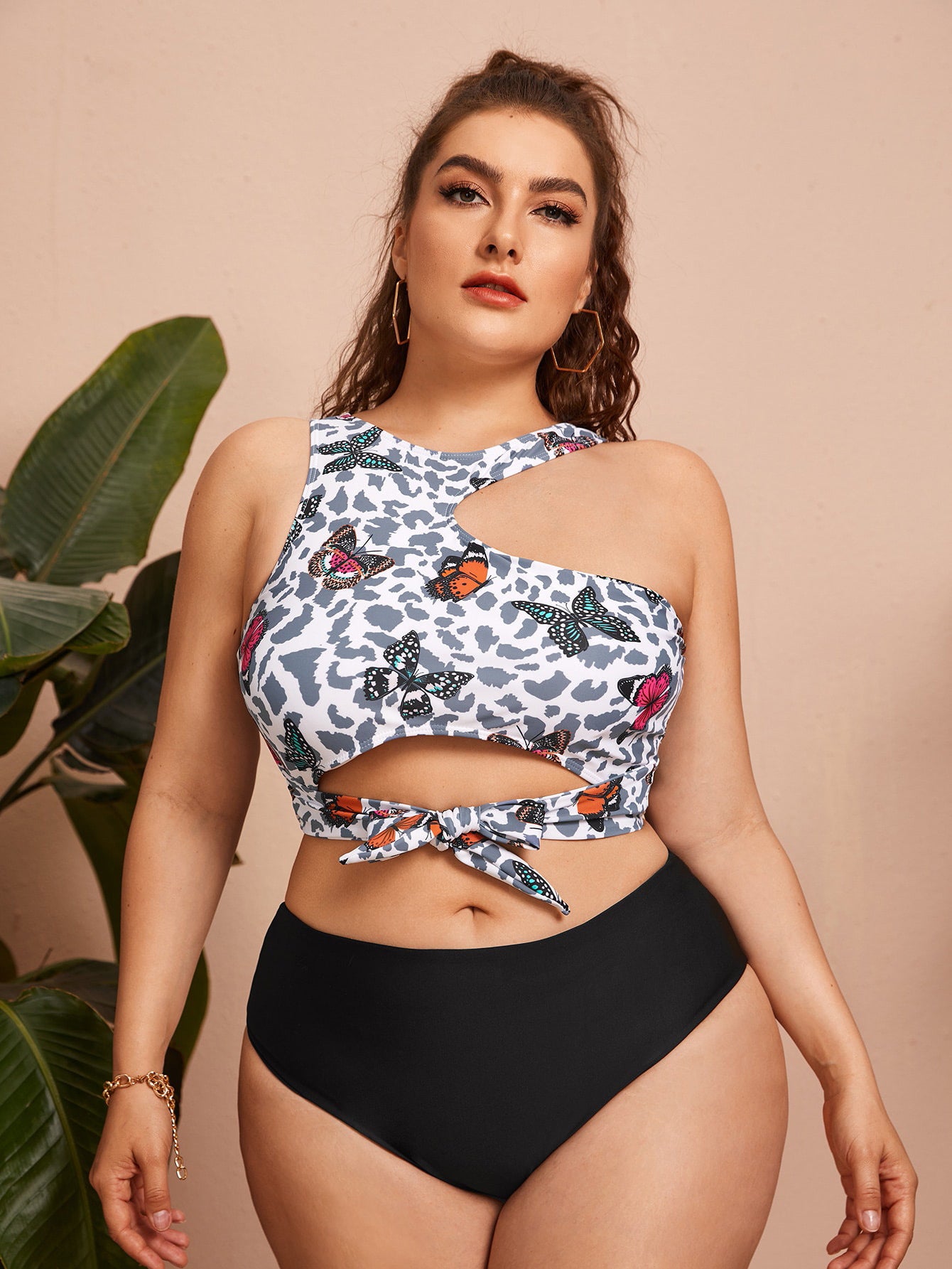 LF (L-4XL) swimsuit women's sexy split bikini floral plus size plus-sized