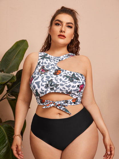 LF (L-4XL) swimsuit women's sexy split bikini floral plus size plus-sized