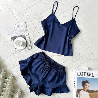 DNL women's suspenders pajamas cool and comfortable loose outfit two-piece pajamas