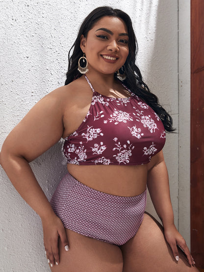 LF (L-4XL) swimsuit women's sexy split bikini floral plus size plus-sized