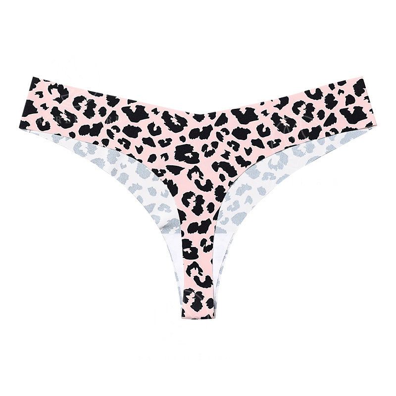 T-shaped panties low waist plus size breathable purified cotton crotch underwear seamless Ice Silk quick-drying leopard print T-back sheath