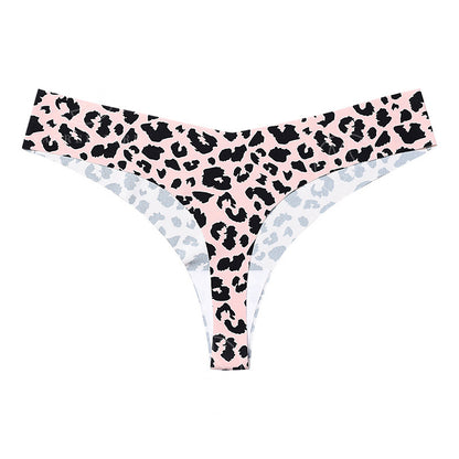 T-shaped panties low waist plus size breathable purified cotton crotch underwear seamless Ice Silk quick-drying leopard print T-back sheath