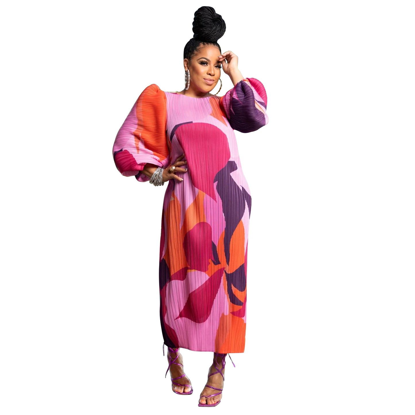 MYF pleated dress with lantern sleeves