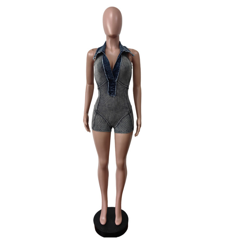 MZ (S-2XL) denim MZ88630 washed stretch jumpsuit
