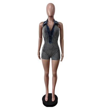 MZ (S-2XL) denim MZ88630 washed stretch jumpsuit