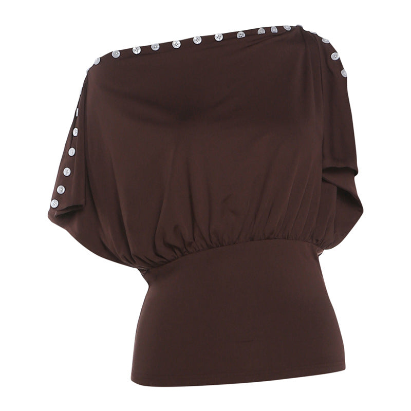 SXR 2026 spring collar decorated with buttons one-piece clothes wear sexy waist trimming more Tops