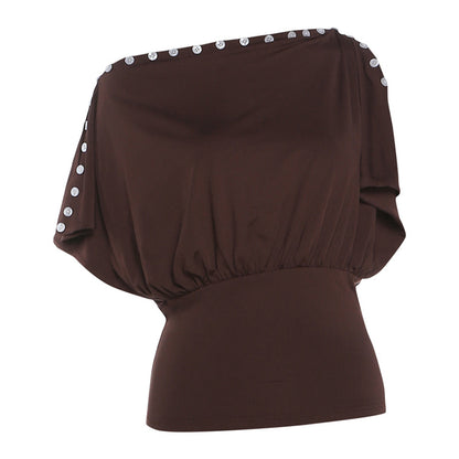 SXR 2026 spring collar decorated with buttons one-piece clothes wear sexy waist trimming more Tops