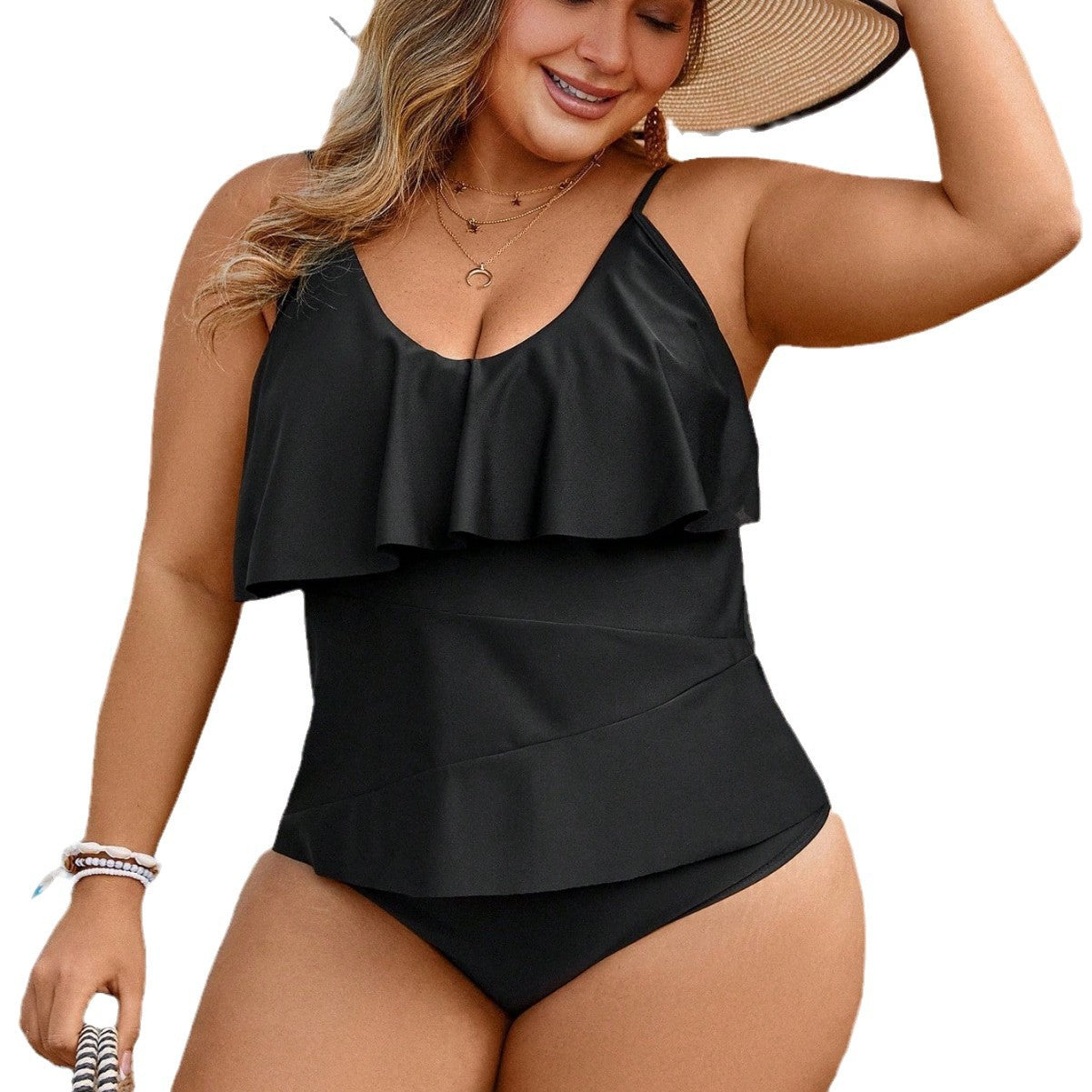 LF (L-4XL) 2026 swimsuit high elastic polyester large size one-piece one-piece