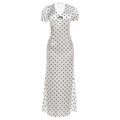 SXR K6D08600A summer puff sleeve V-neck Bow polka dot dress