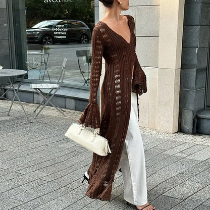 CYB knitted cardigan coat bell sleeve V-neck blouse
