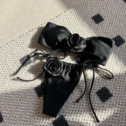 (4 days ready to ship) SY rose tube top drawstring strap split swimsuit bikini 9150