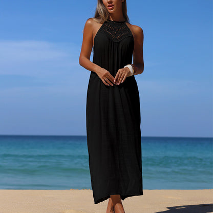 CYB beach skirt hand crocheting stitching suspender skirt side slit sun shield Hanfu long robe