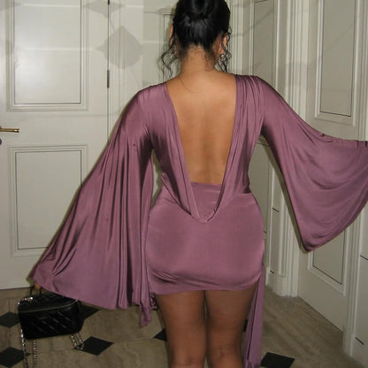 SXR 2026 spring sexy backless flared sleeves slim sheath one-piece culotte