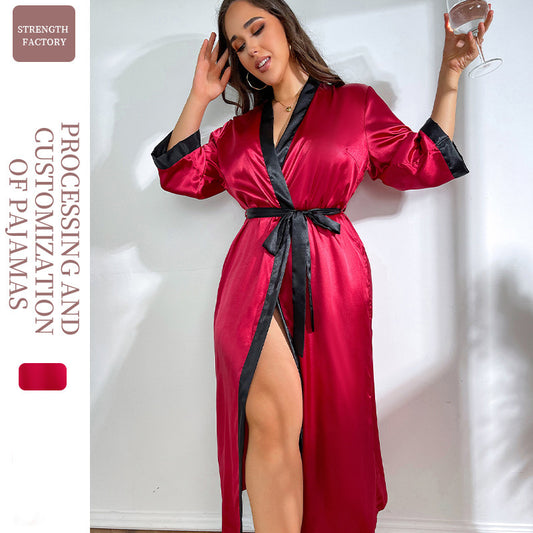DNL large size long artificial silk nightdress loose lace-up pajamas