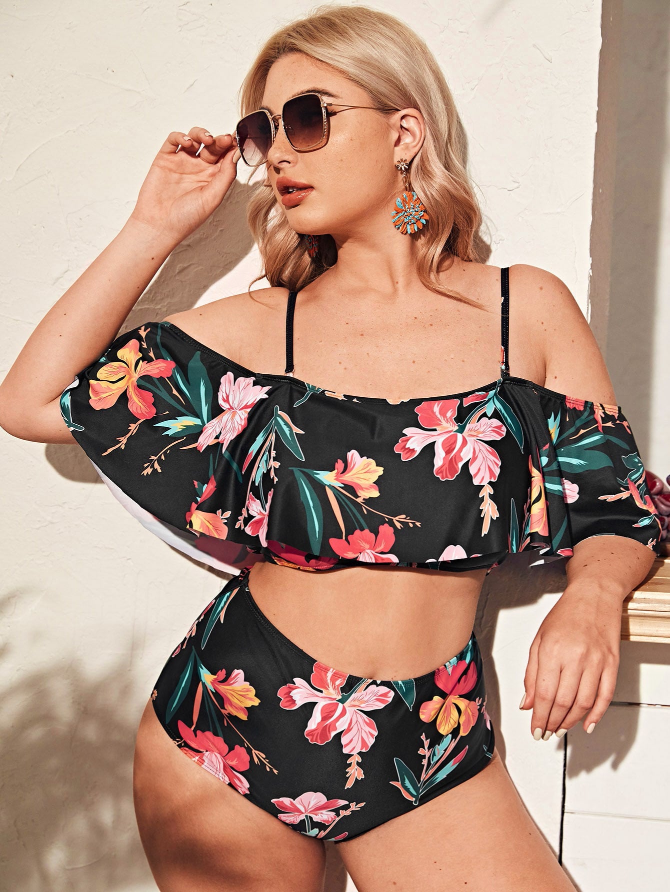 LF (L-4XL) plus size multi-color split printed swimsuit for women