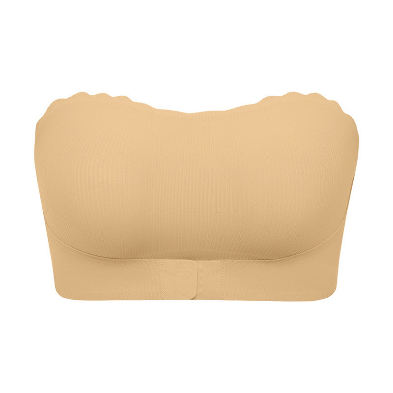 Striped seamless wavy edge thin breathable sports tube top anti-drop strapless front buckle push up accessary breast push up bra
